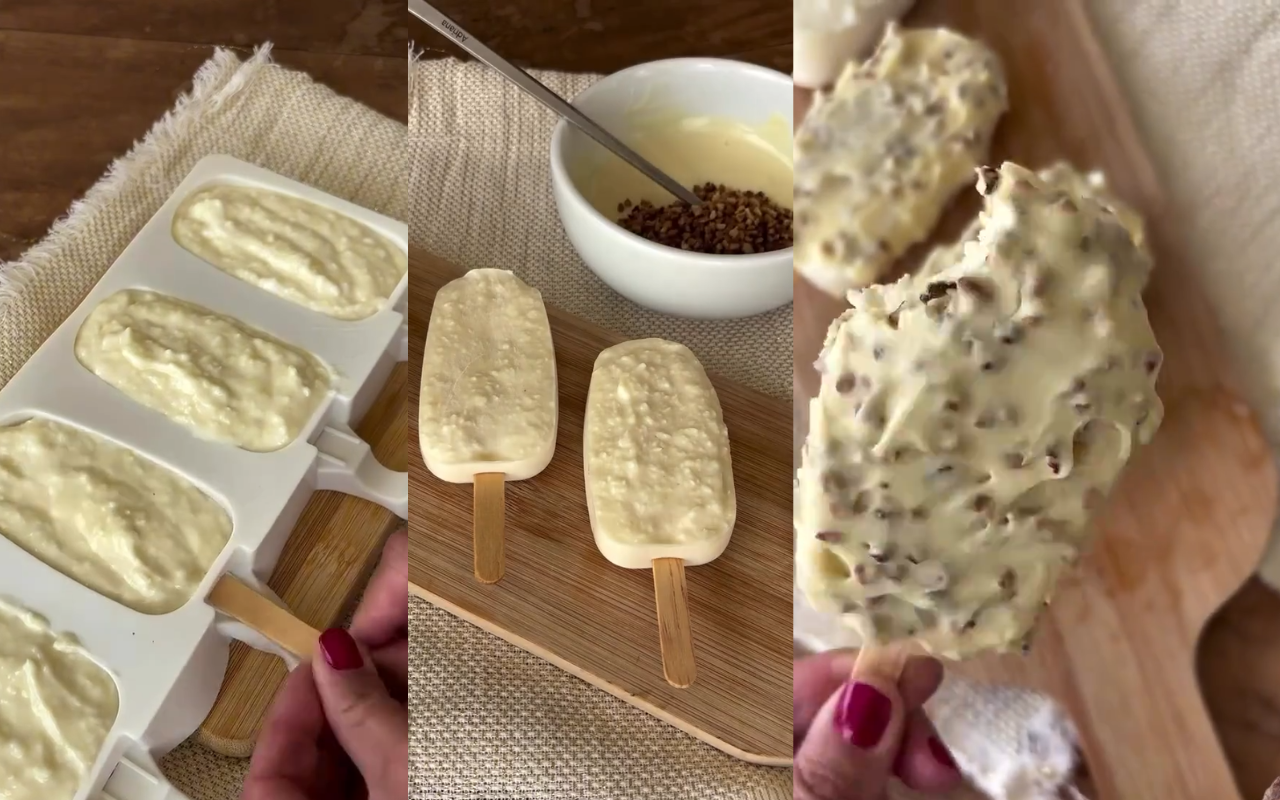 Picolé de Iogurte Grego com Coco, Chocolate Branco e Castanhas Cremoso, Crocante e Irresistível!