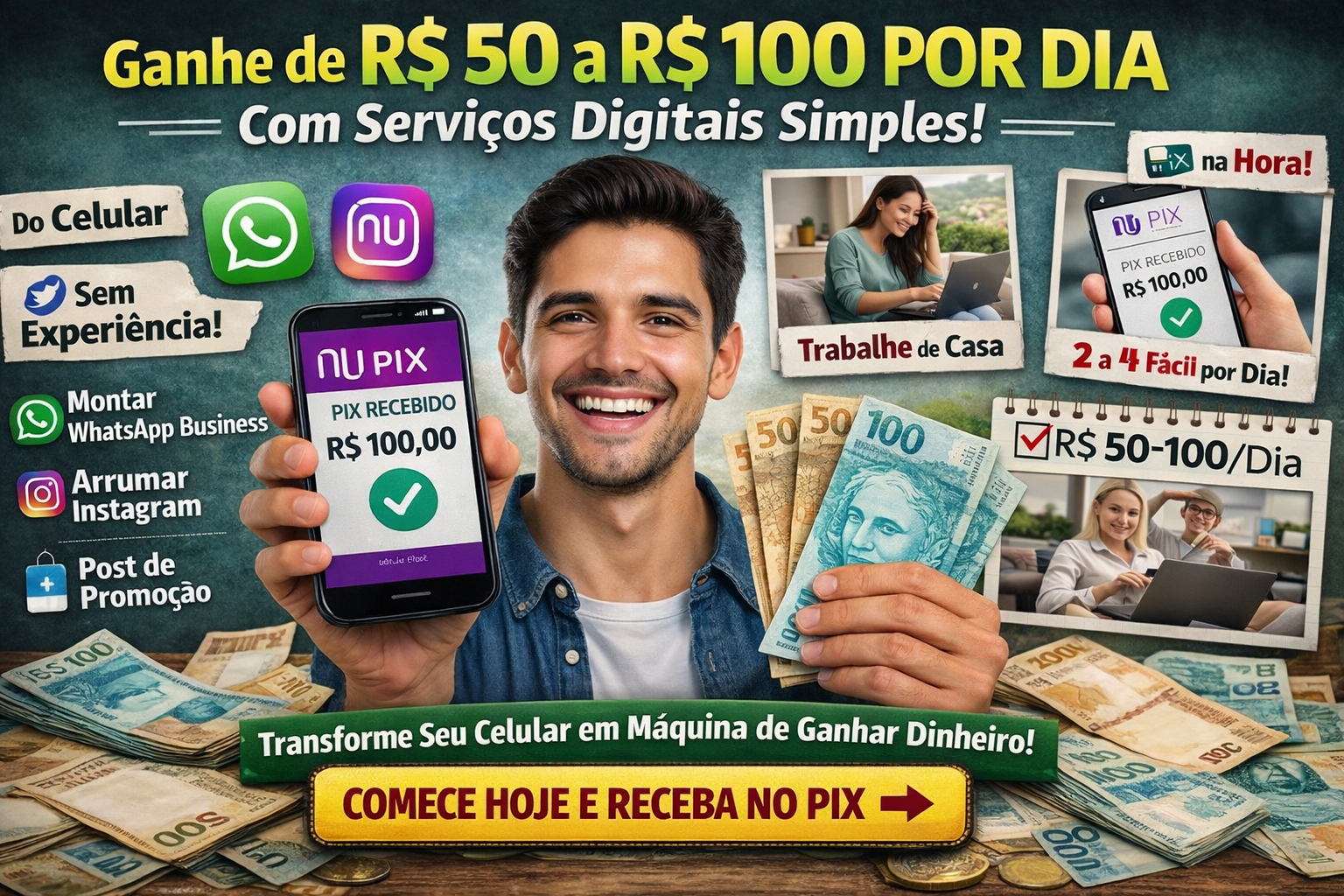 Até Você Que Não Entende Nada de Internet Pode Ganhar de 50 a 100 Reais Por Dia Prestando Serviços Digitais Básicos – Comece Hoje e Veja o Pix Entrar!