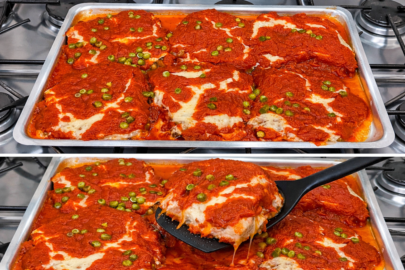 Parmegiana de Coxa e Sobrecoxa Desossada Crocante Por Fora, Suculenta e com Queijo Derretendo!