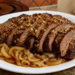 fraldinha assada na panela com cebolas caramelizadas e alho