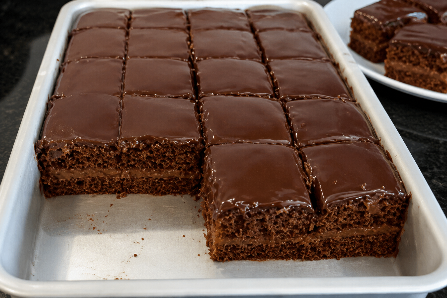 Bolo de Chocolate Recheado com Doce de Leite recheiudo!