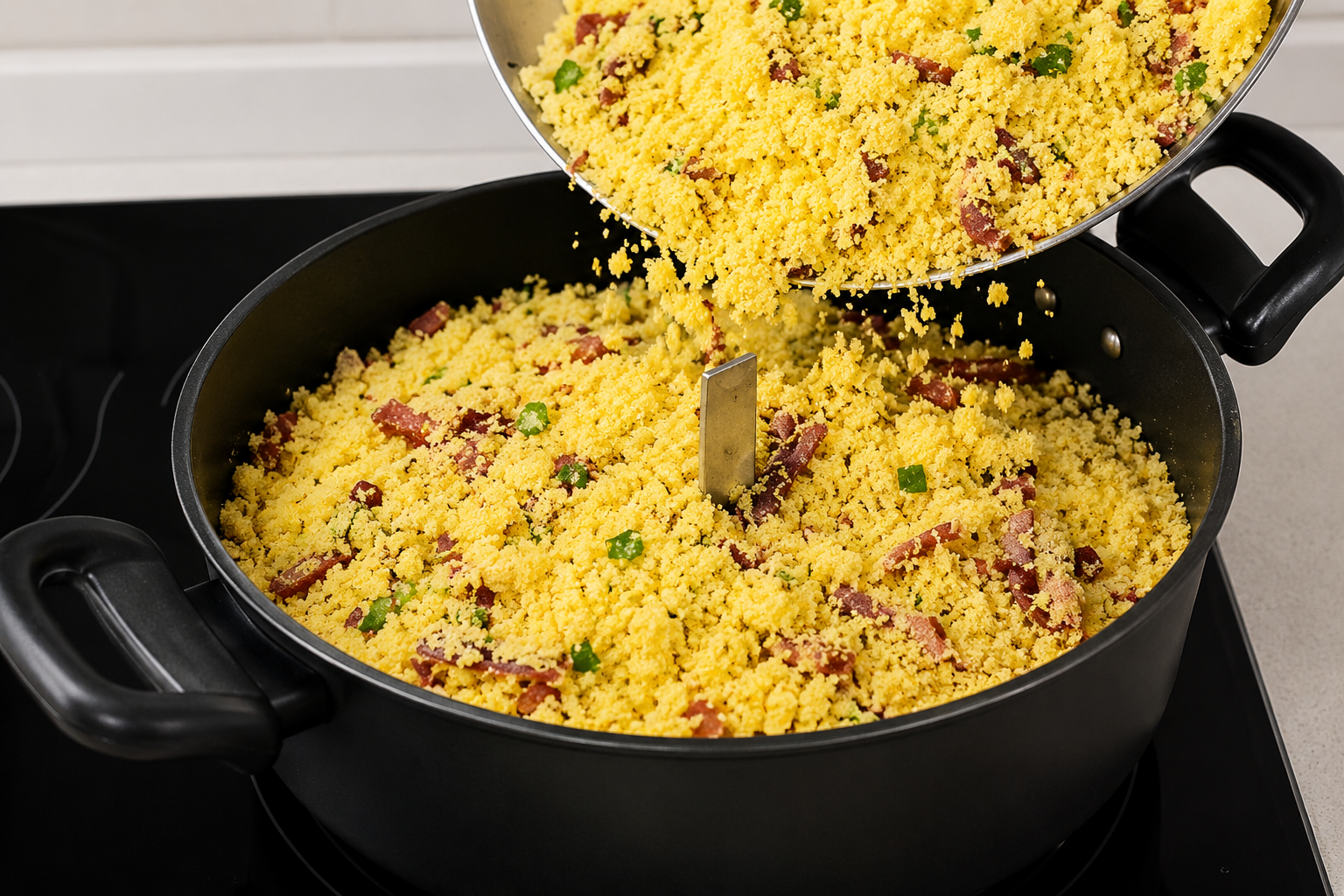 Cuscuz de Frigideira Recheado com Calabresa, Ninguém Quer Parar de Comer!
